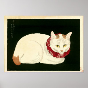 Vintage japanische White Cat von Takahashi Shōtei Poster