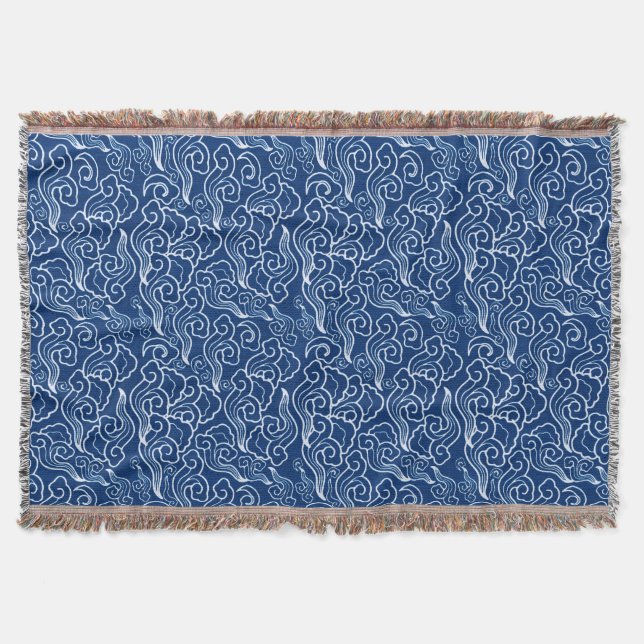 Vintage japanische Wolken, Kobalt-Blau und Weiß Decke (Vorderseite)