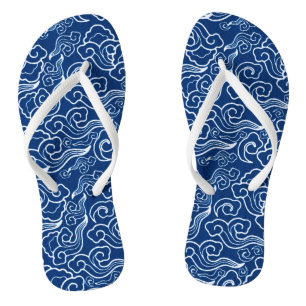 Vintage japanische Wolken, Kobalt Blau und Weiß Flip Flops
