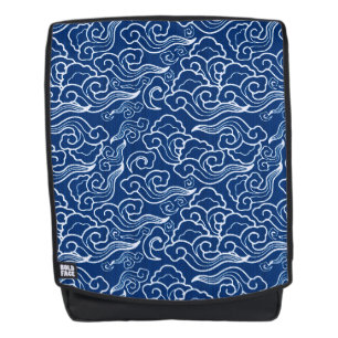 Vintage japanische Wolken, Kobalt-Blau und Weiß Rucksack