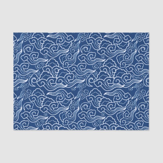 Vintage japanische Wolken, Kobalt-Blau und Weiß Seidenpapier (Vorderseite)