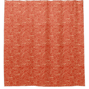 Vintage japanische Wolken, Korallenorange Duschvorhang