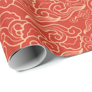 Vintage japanische Wolken, korallenrote Orange Geschenkpapier