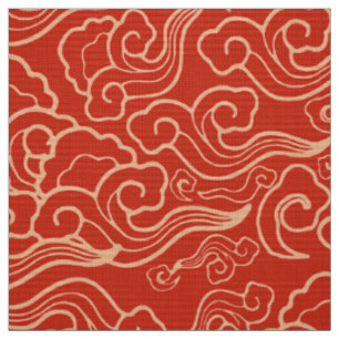Vintage japanische Wolken, korallenrote Orange Stoff