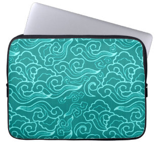 Vintage japanische Wolken, Türkis und Aqua Laptopschutzhülle