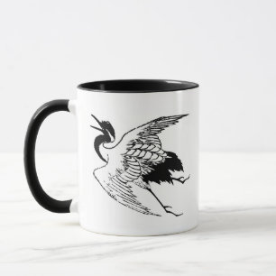 Vintage japanische Zeichnung eines Kranichs Tasse