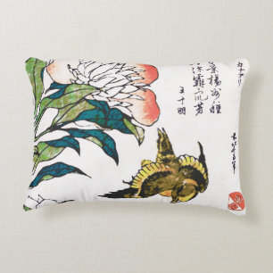 Vintage japanische Zeichnung, Pfingstrosen und Spa Dekokissen
