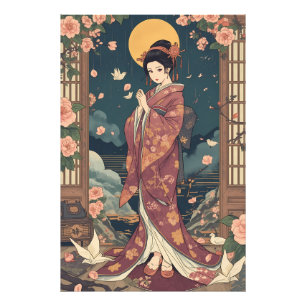 Vintage-Japanischer-Anime-Kimono-Mädchen-Ästhetik- Fotodruck