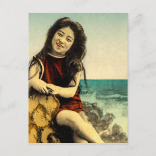 Vintage Japanischer Badeanzug Strand Schönheit Postkarte