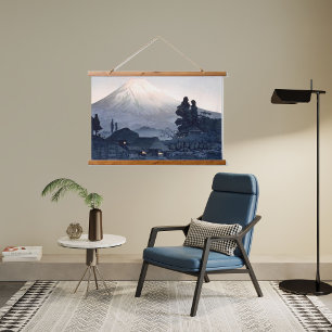 Vintage-japanischer Druck von Mount Fuji Wandteppich Mit Holzrahmen