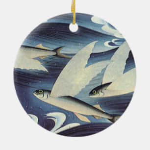 Vintage Japanischer Fliegender Fisch im Ozean, Jap Keramik Ornament