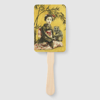 Vintage japanischer Geisha- und Dämonen-Handfächer Fächer