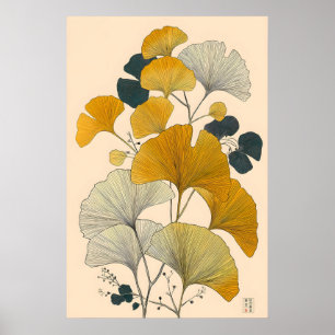 Vintage Japanischer Ginkgo-Kunstprint Minimalist G Poster