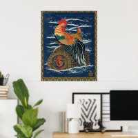 Vintage Japanischer Hahn Henne Drachen Kunst