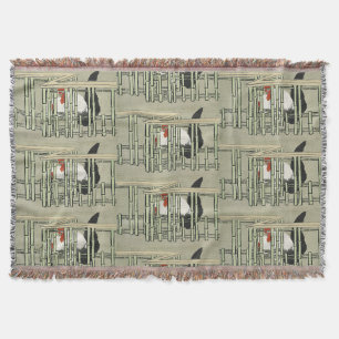 Vintage-Japanischer Hahn hinter Bambuszaun-Kunst Decke