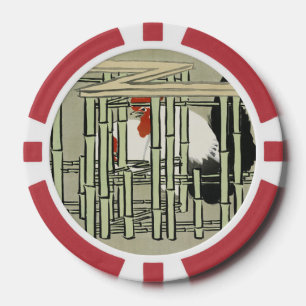 Vintage japanischer Hahn hinter Bambuszaun Kunst Pokerchips