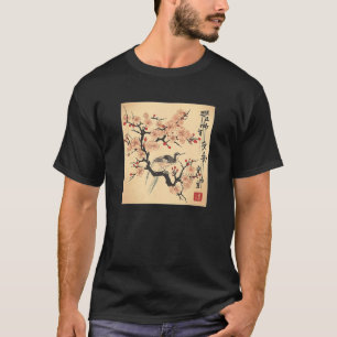 Vintage-Japanischer Holzschnitt Blüten-Kirsche Gra T-Shirt