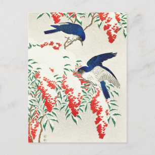 Vintage japanischer Holzschnitt-Kunstprint Birds Postkarte