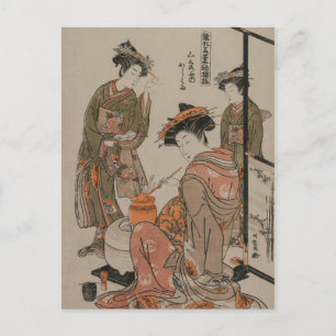 Vintage japanischer Holzschnitt-Kunstprint Teezere Postkarte