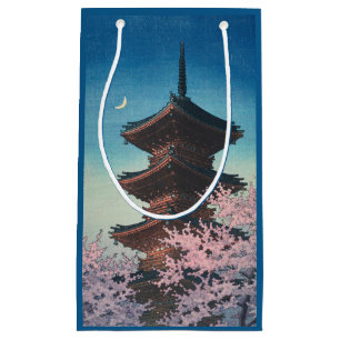 Vintage japanischer Holzschnitt Pagode am Frühling Kleine Geschenktüte