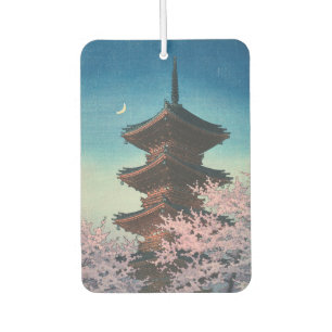 Vintage japanischer Holzschnitt Pagode an einem Fr Autolufterfrischer