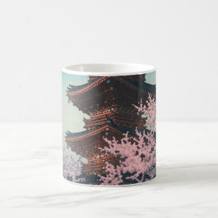 Vintage japanischer Holzschnitt Pagode an einem Fr Kaffeetasse