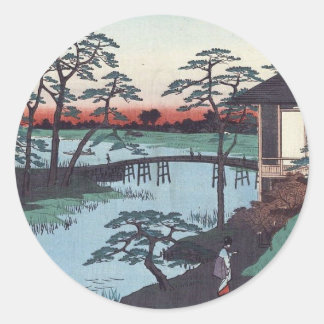 Vintage-Japanischer Holzschnitt Runder Aufkleber