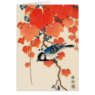 Vintage japanischer Jay-Vogel und Herbstrebe