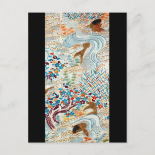 Vintage japanischer Karpfen und fließendes Wasser Postkarte