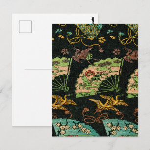 Vintage Japanischer Kranich & Fächer Blumenkunst-M Postkarte
