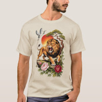 Vintage Japanischer Löwe Grafik-T-Shirt, Florale A