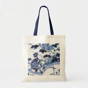 Vintage-Japanischer Löwe und Päonie Tragetasche