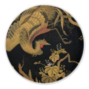 Vintage Japanischer Phoenix Gold Black Bird Keramikknauf