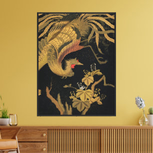 Vintage Japanischer Phoenix Gold Black Bird Leinwanddruck