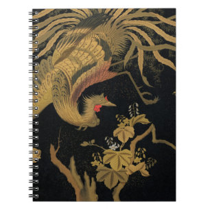 Vintage Japanischer Phoenix Gold Black Bird Notizblock