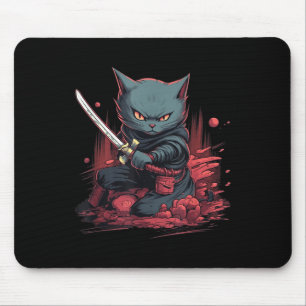 Vintage-Japanischer-Samurai-Ninja-Katzen-Tattoo Ka Mousepad
