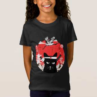Vintage japanischer Samurai-Schwarzkater T-Shirt