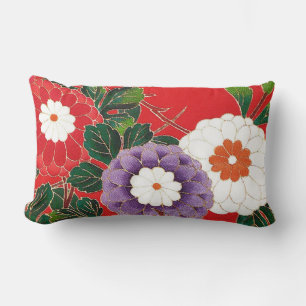 Vintage-Japanischer Stoff - Rote Dahlien Lendenkissen