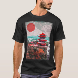 Vintage Japanischer Tempel Baum Blüte Japan Holzsc T-Shirt