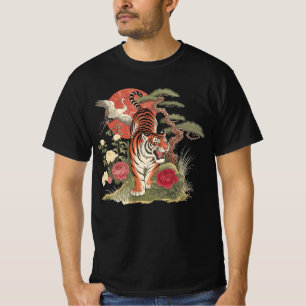 Vintage-Japanischer-Tiger-Kranich-Kunst - Retro-Li T-Shirt