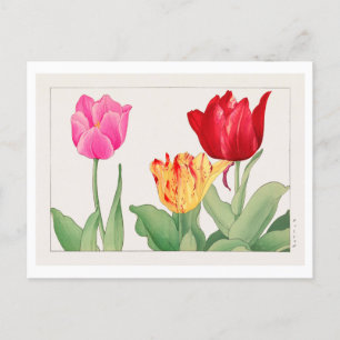 Vintage japanischer Tulpen-Holzschnitt Postkarte