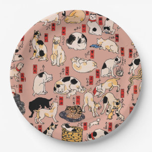 Vintage-Japanischer Ukiyo-e-Katzenmuster: Kuniyosh Pappteller