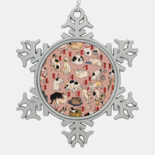 Vintage-Japanischer Ukiyo-e-Katzenmuster: Kuniyosh Schneeflocken Zinn-Ornament