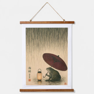 Vintage-Japanischer Ukiyo-e-Regenfrosch mit Schirm Wandteppich Mit Holzrahmen