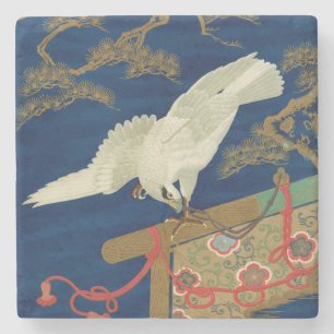 Vintage Japanischer Weißer Falke Art G.A. Audsley Steinuntersetzer