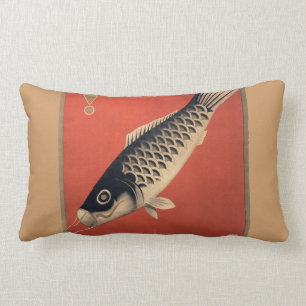 Vintage japanisches Fisch-Oval-Kissen Lendenkissen