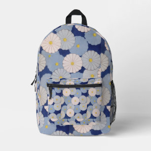 Vintage Japanisches Floral Sanftes Blau Indigo Bedruckter Rucksack