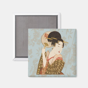 Vintage japanisches Geisha-Mädchen im Kimono mit F Magnet