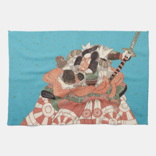 Vintage japanisches Porträt - Krieger mit Schwert Geschirrtuch