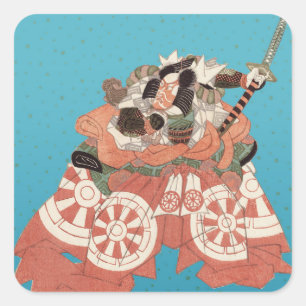 Vintage japanisches Porträt - Krieger mit Schwert Quadratischer Aufkleber